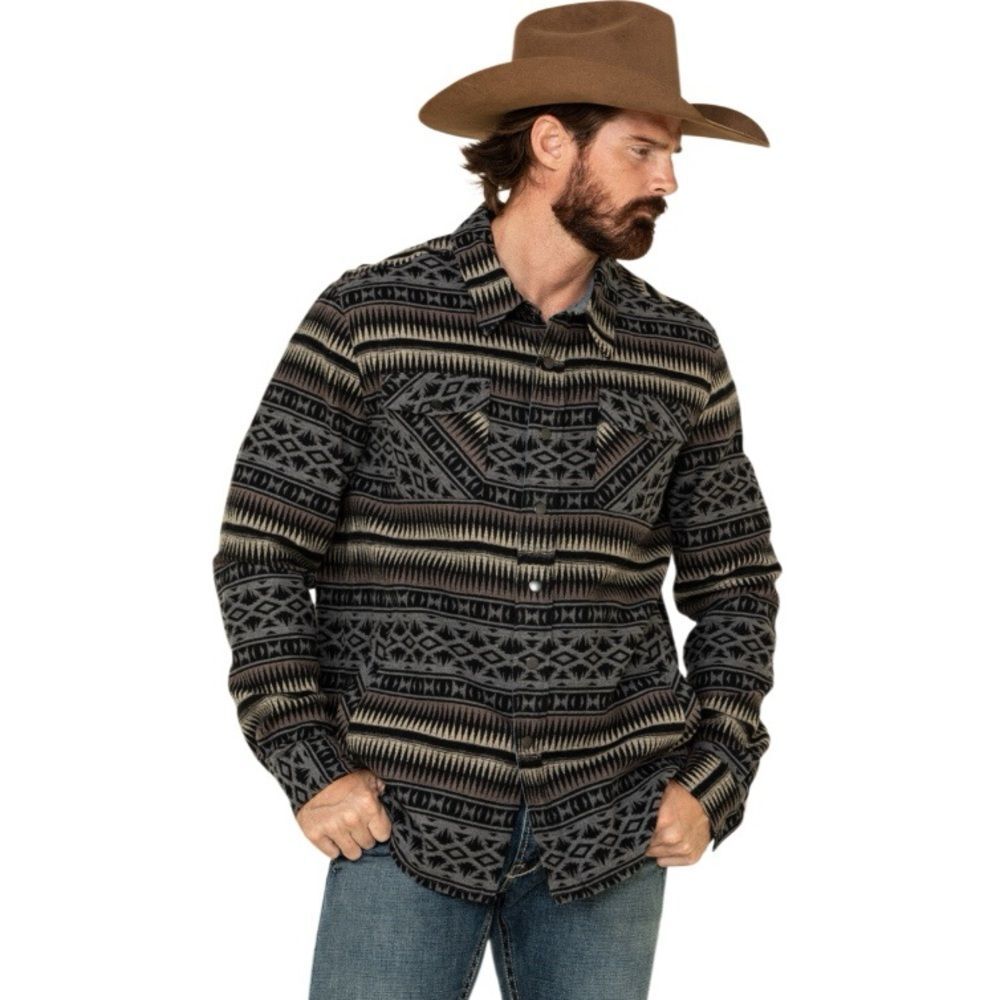 ROCK & ROLL Jacquard Shacket Southwestern Print Jacket Pockets Mens Size Medium